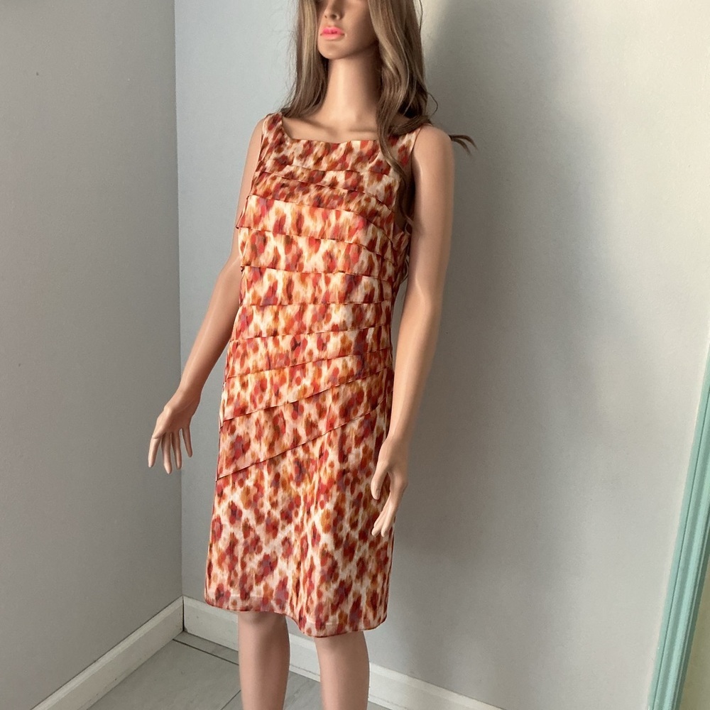 Ann Taylor Sleeveless Orange and White Midi Dress